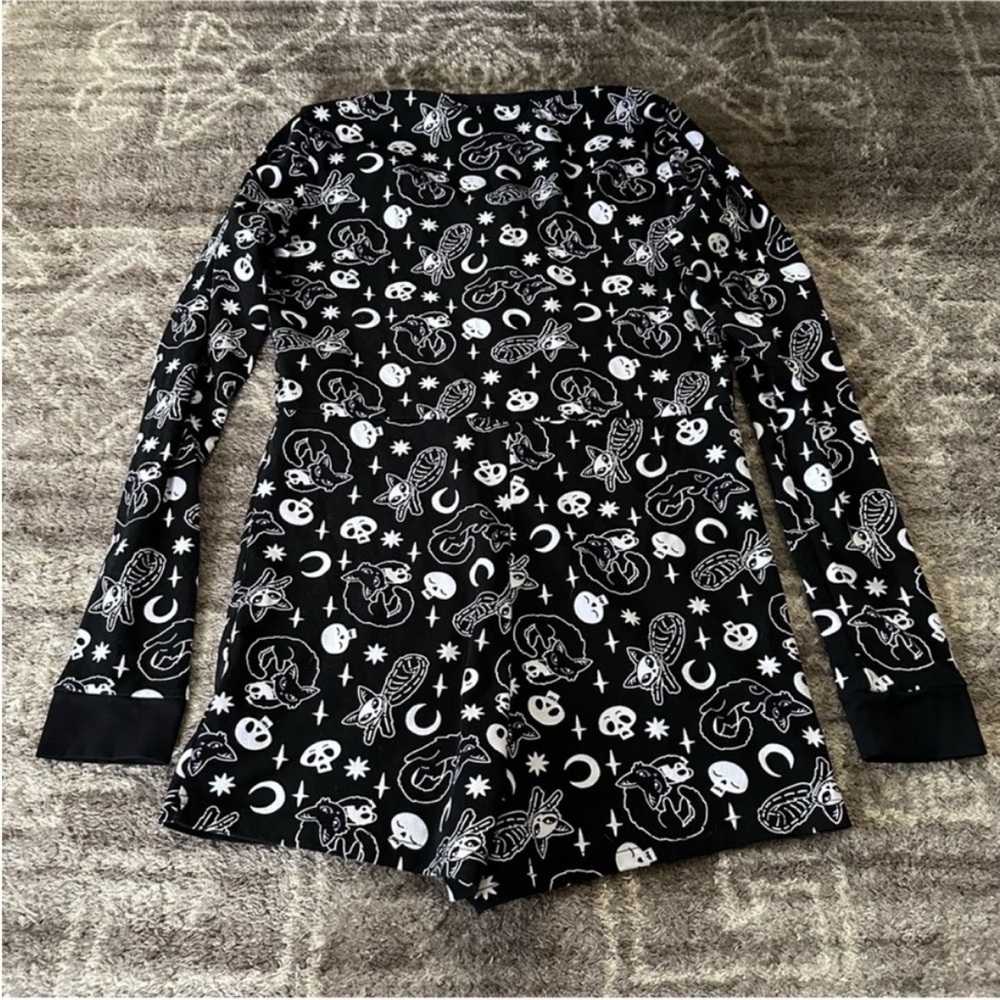 KILLSTAR Purr Off Playsuit Romper Gothic Cats Skulls - Picture 7 of 10